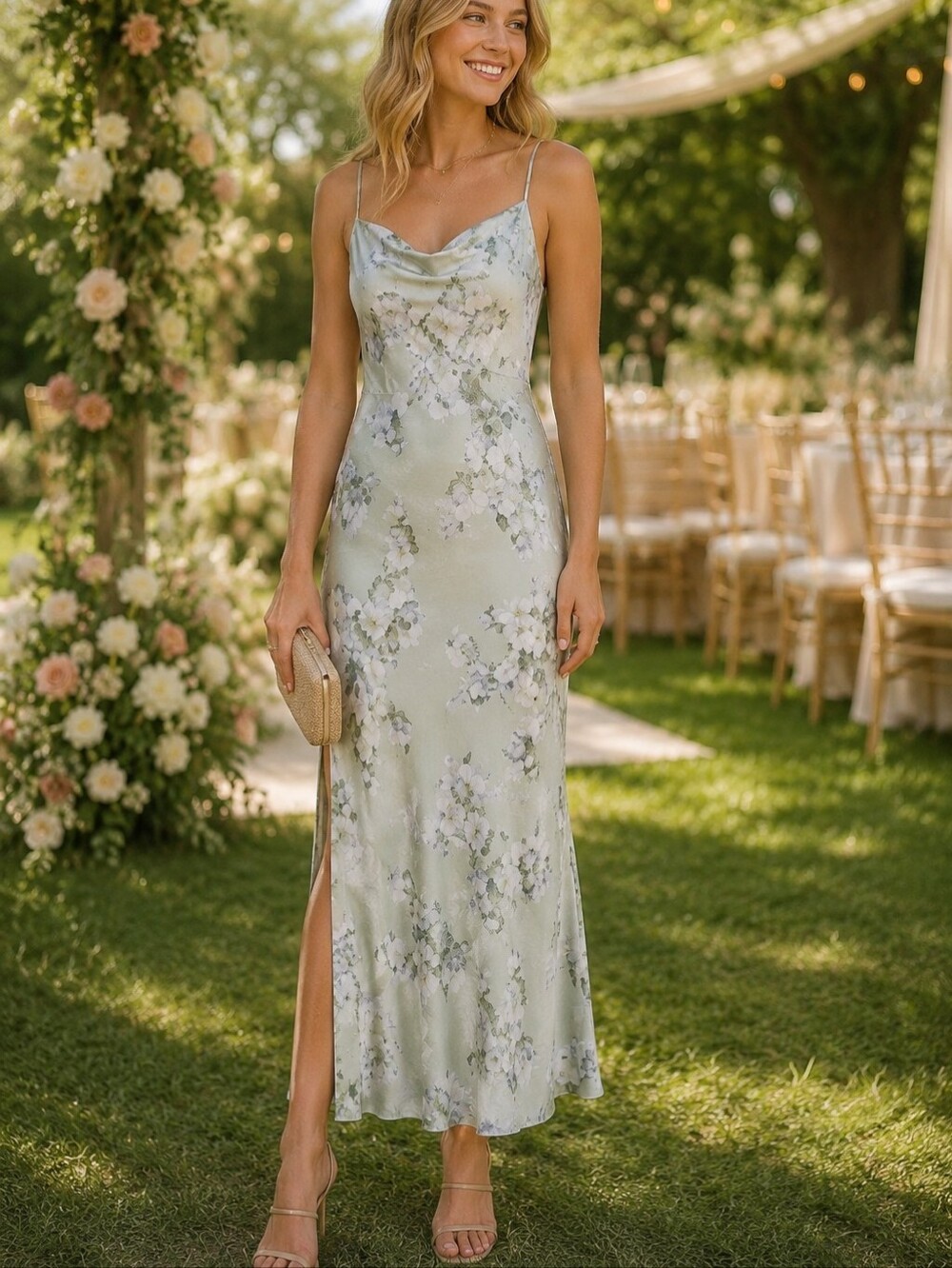 Vince Hazy Blossom Cowl Neck Satin Floral Slip Dress Party Wedding Women's 2 NWT